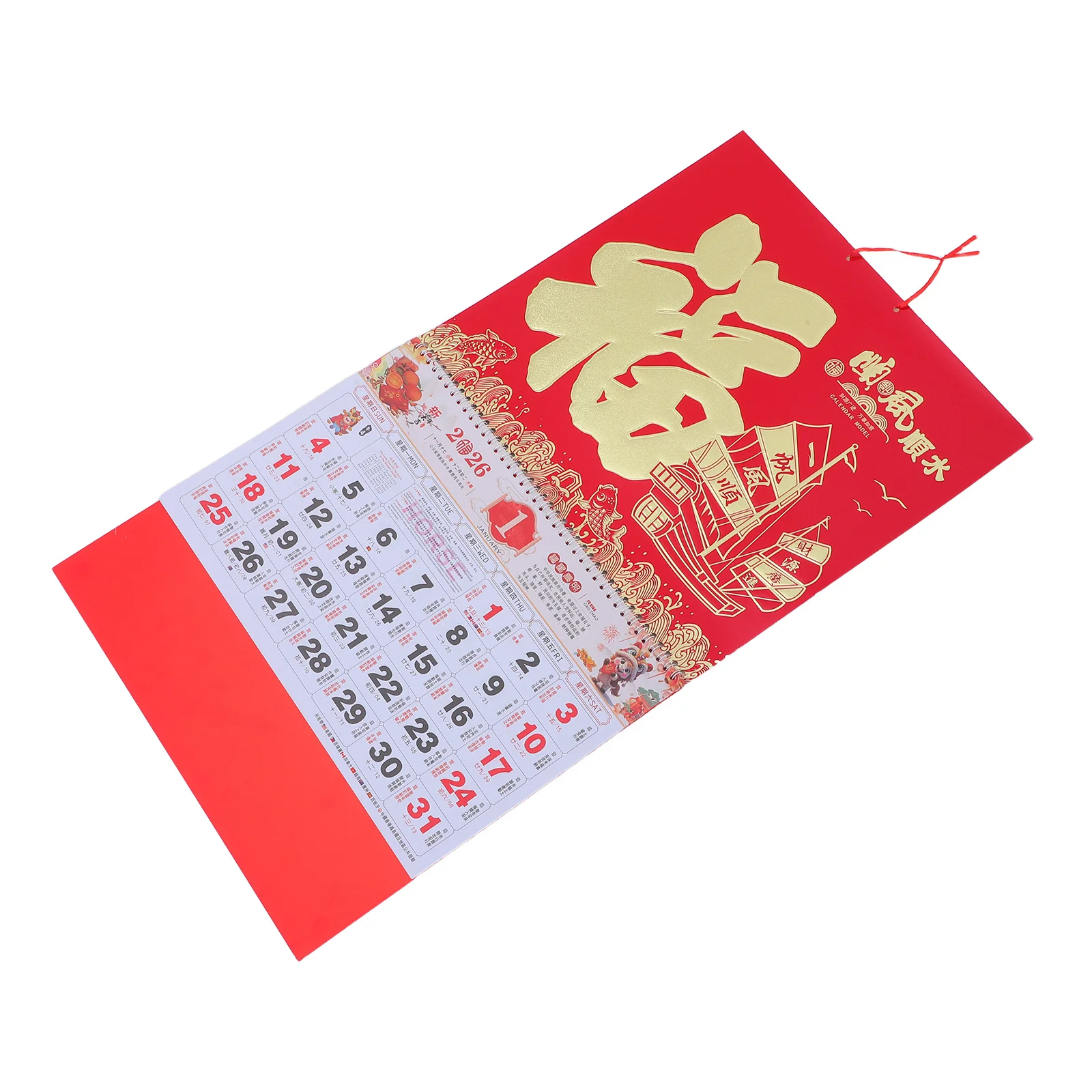 

2026 Chinese Hanging Wall Calendar Horse Year Foil Fu Character Traditional Lunar New Year Monthly Planner Horse Calendar