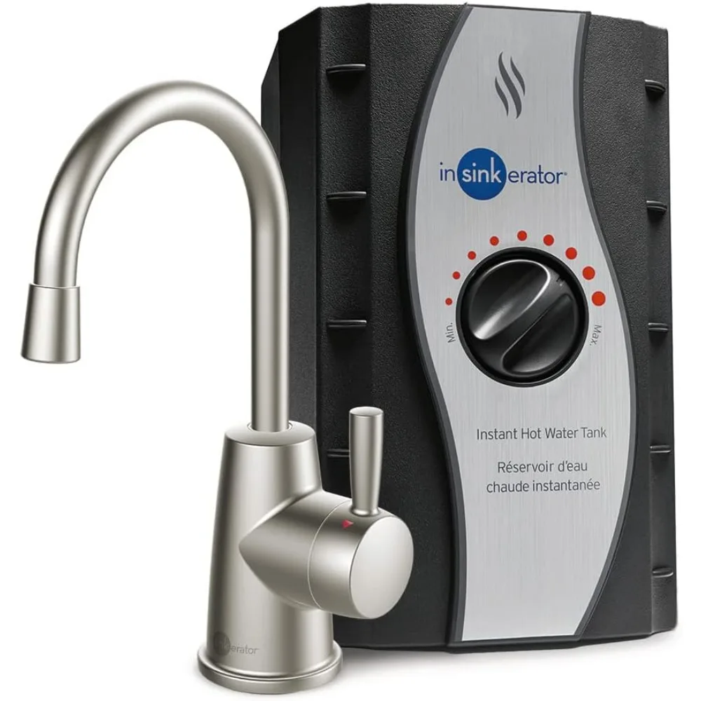 Instant Hot Water Dispenser System, Single-Handle Faucet in Satin Nickel with 2/3-Gallon Stainless Steel Tan