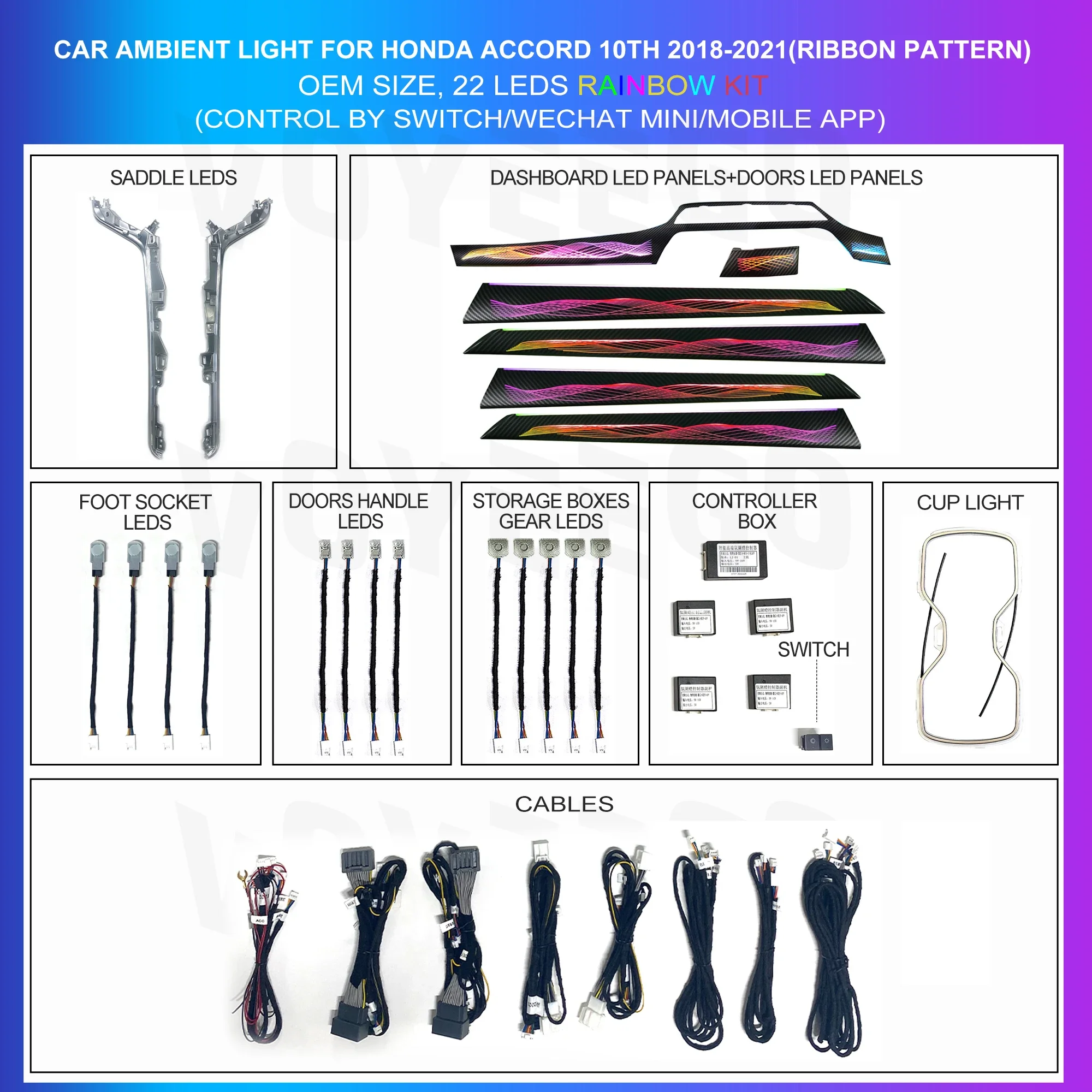 YZG LED Ambient Light Symphony Chasing Interior Atmosphere Light for Car Honda Accord Strap Style2018-2021