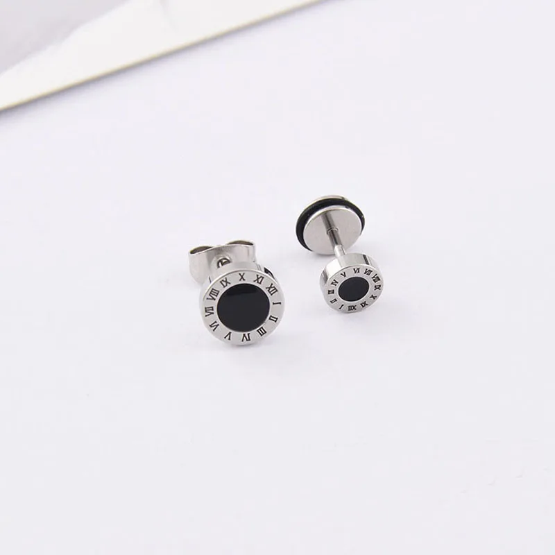 Stainless Steel Classic Barbell Shape Men and Women Ear Stud New Fashion Roman Numeral Screw Earrings Fasion Punk Jewellery Gift