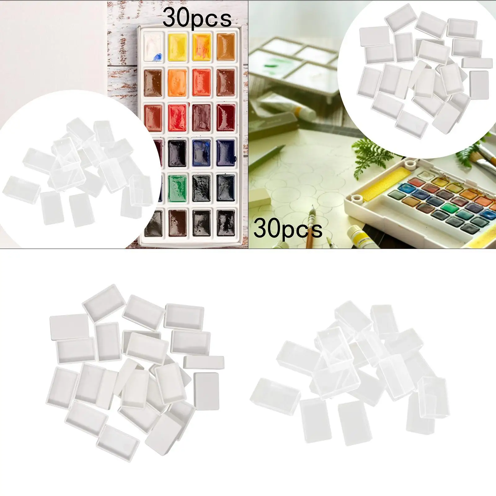 30x sartenes de acuarela de pintura vacías, cajas portátiles de sartenes de paleta de colores de agua para adultos, paleta de acrílicos de aceites Gouache
