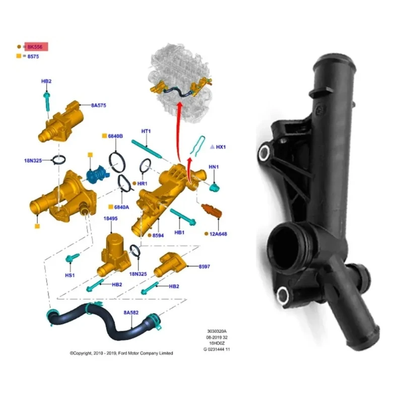 BM5G8K556FA Thermostat Water Pipe Hose Fitting For MK3 1.6 Ecoboost BM5G8K556EA