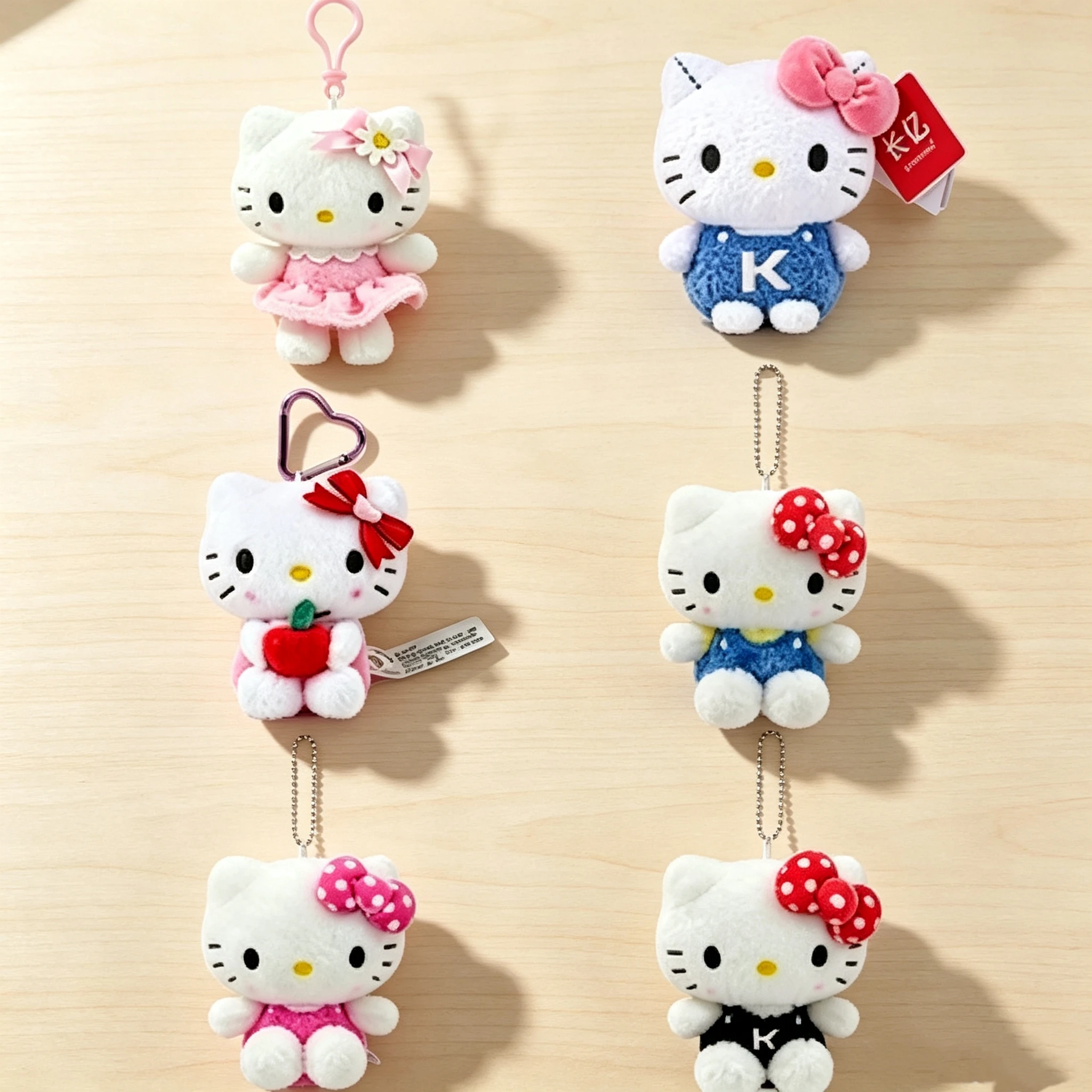 Sanrio licensed Hello Kitty plush keychain full collection. Each pendant retains original design details, with multiple classic