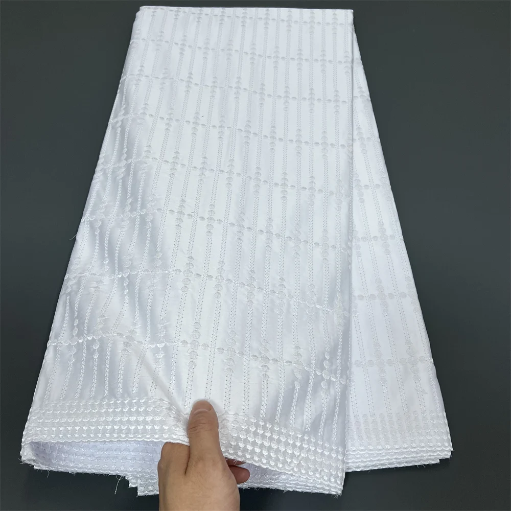 

2025 High Quality African Nigerian Tulle Lace Fabric for Sewing Wedding Party Gown Dress Embroidered Cotton Damask 5Yards white