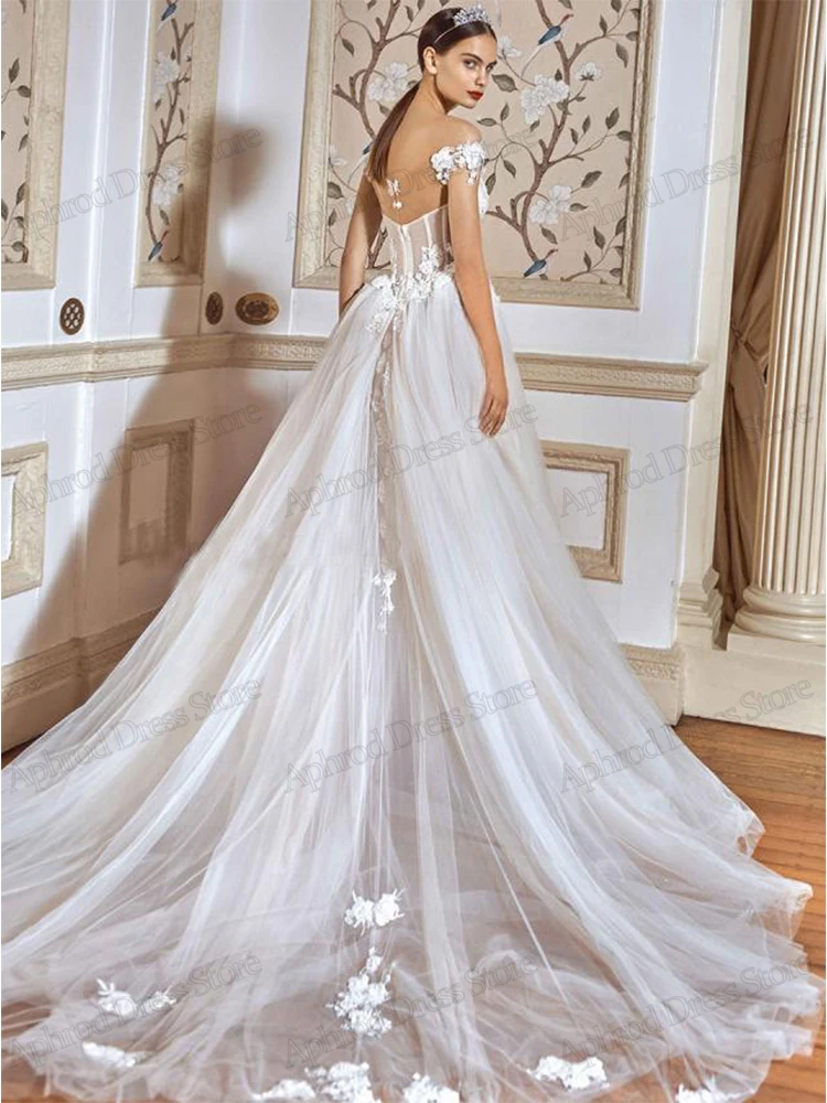 Classic Wedding Dresses For Women 2024 A-Line Tulle Bridal Gowns Lace Appliques Sweep Train Robes Exquisite Vestidos De Novia