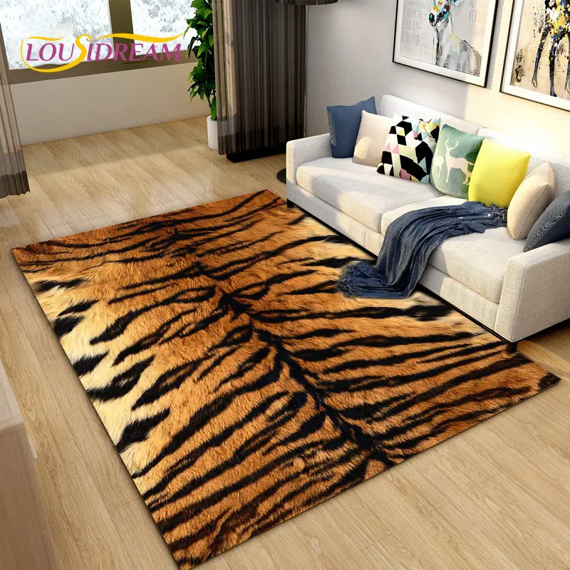 3D Stripe Tiger Print Pattern Area Rug Large,Carpet Rug for Living Room Bedroom Kitchen Doormat Decoration, Non-slip Floor Mat