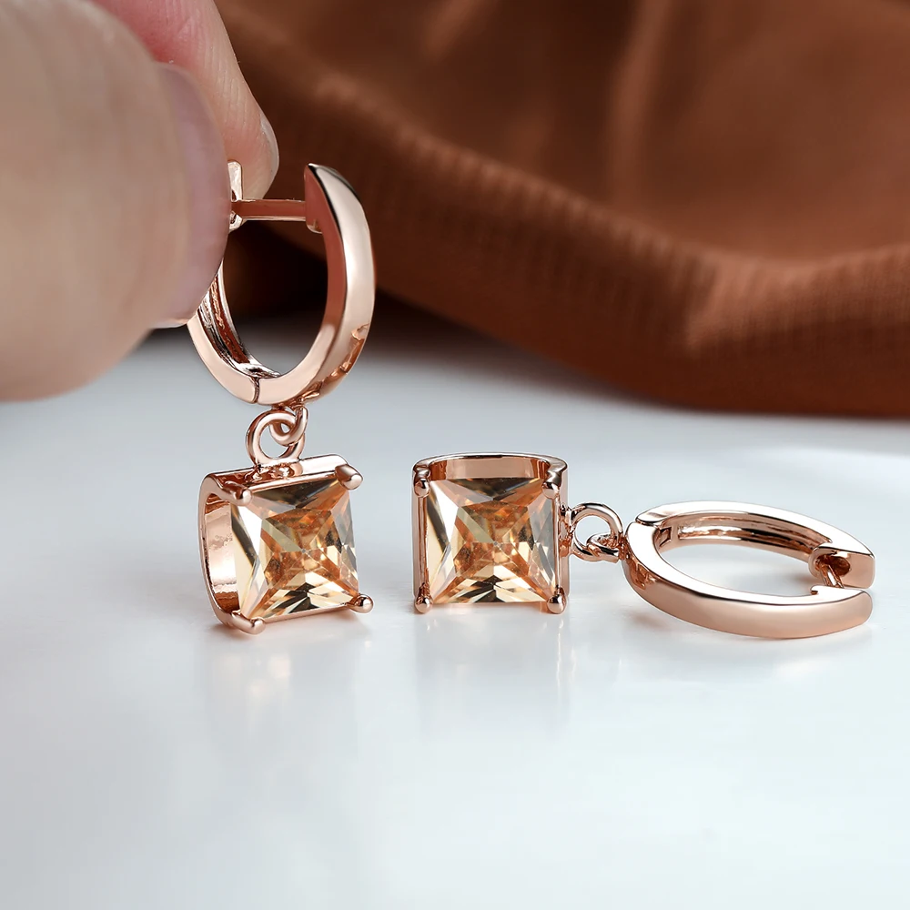 Orecchini pendenti a cerchio con zirconi quadrati eleganti Color oro rosa per le donne regalo di gioielli di lusso con zirconi multicolori