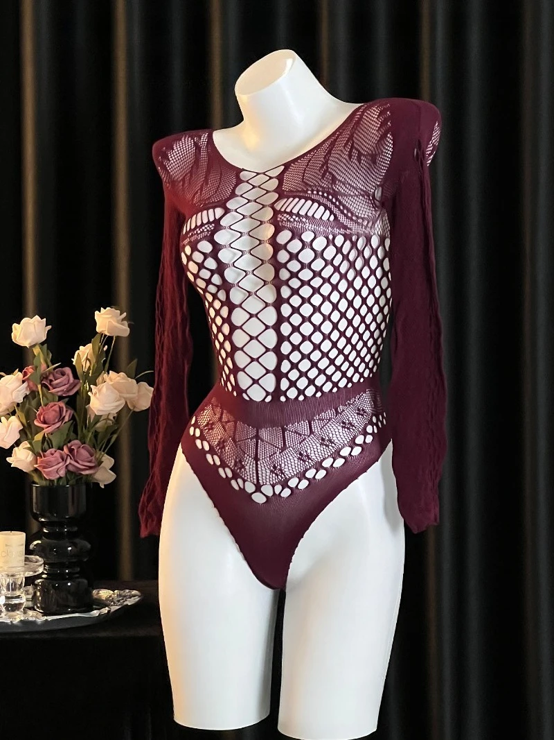 Seksowna, elastyczna sukienka z siateczki dla par, jednoczęściowa bielizna z wycięciami, ekscytujący i uwodzicielski strój do sypialni.