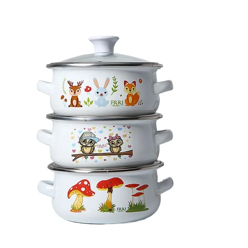 Mini Enamel Soup Pot with Lid, Healthy and Durable Baby Food Cooker Miniature Stock Pot