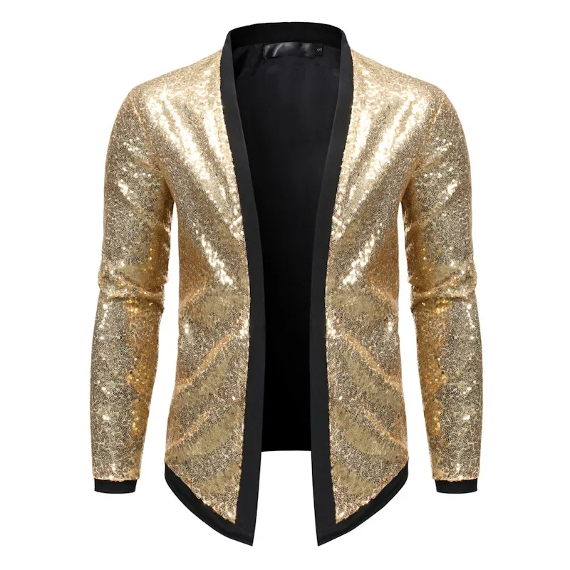 Shiny Gold Sequin Blazer Jacket Men New Slim Fit Cardigan Mens Blazers Nightclub Party DJ Stage Singer Dance Show Costume Homme