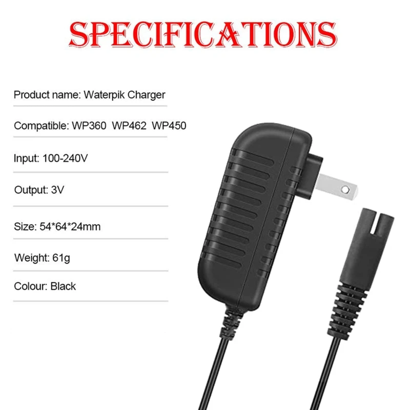 الاتحاد الأوروبي/الولايات المتحدة شاحن ل waterpik WP360W WP360C WP440C WP440W WP450EC WP450W WP450C WP460W WP460C WP465W سلك الطاقة اثنين الشق محول