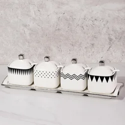Modern Black and White Irregular Pattern Ceramic Spice Jar Bottle Household Kitchen Salt Sugar Seasoning Box Grain Jar Container