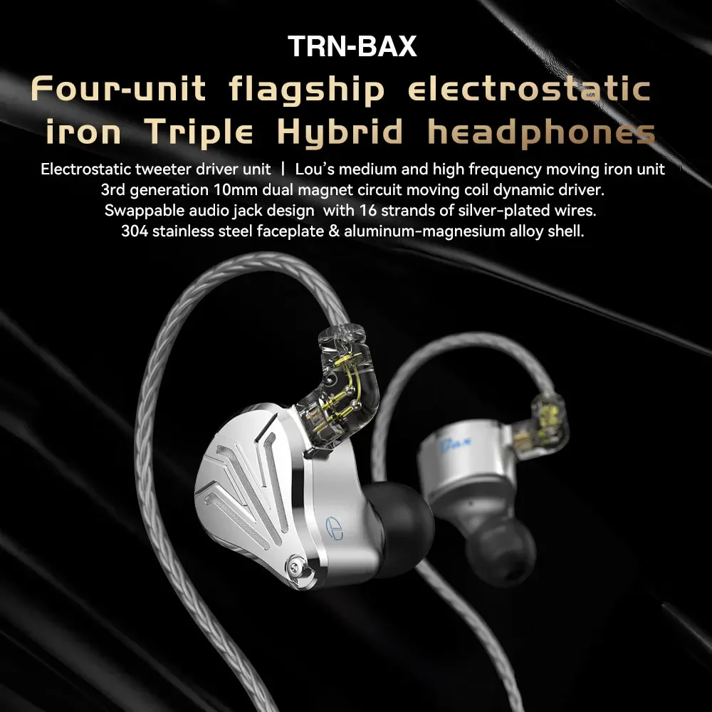 TRN BAX BA+1DD+2EST Tribrid Metal In Ear Earphones IEM HIFI DJ Monitor Running Sport Headphones Earplug Headset TRN Xuanwu MT3