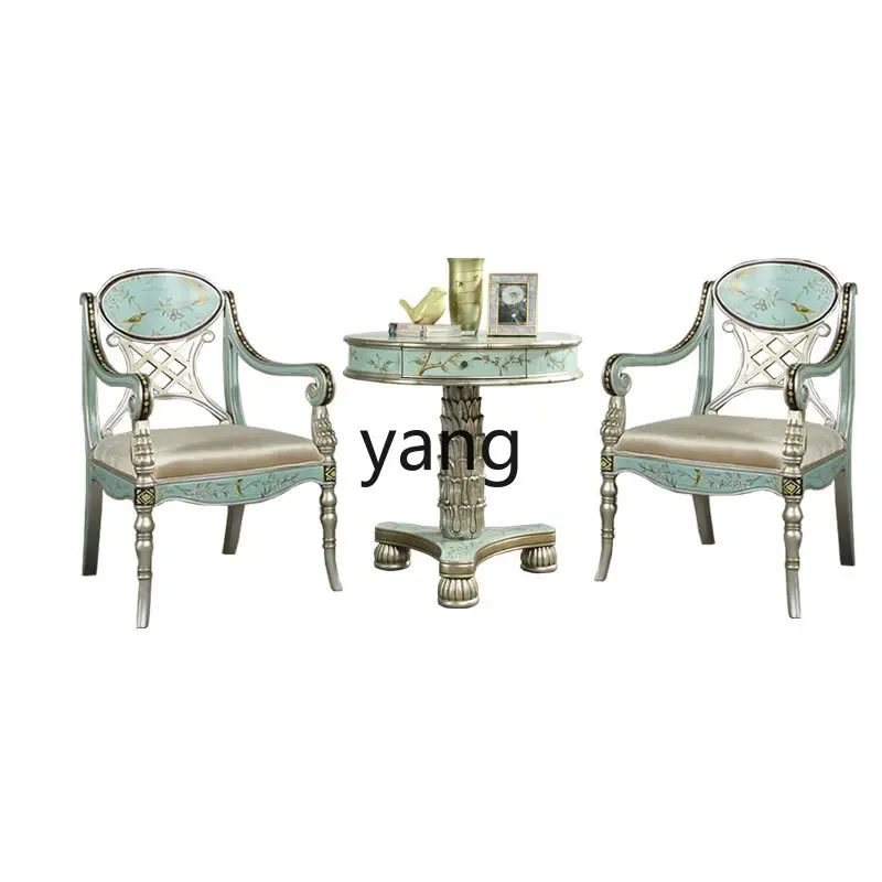 

LTT classical solid wood casual tables and chairs retro hand-painted small round table balcony small coffee table