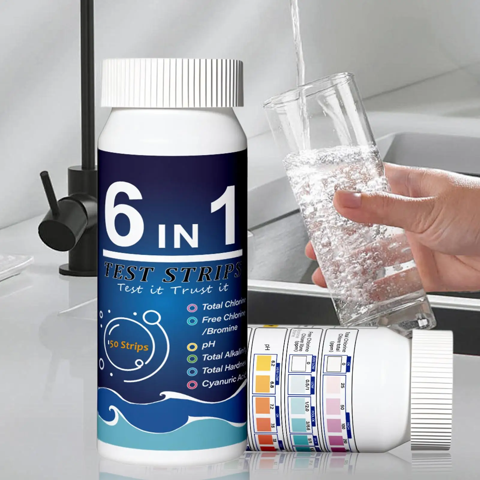 شرائط اختبار حمام السباحة جهاز اختبار مياه البركة المحمولة 6 في 1 شرائط اختبار المياه للمياه المالحة سبا المياه العذبة المنزل حوض استحمام ساخن بركة الشرب