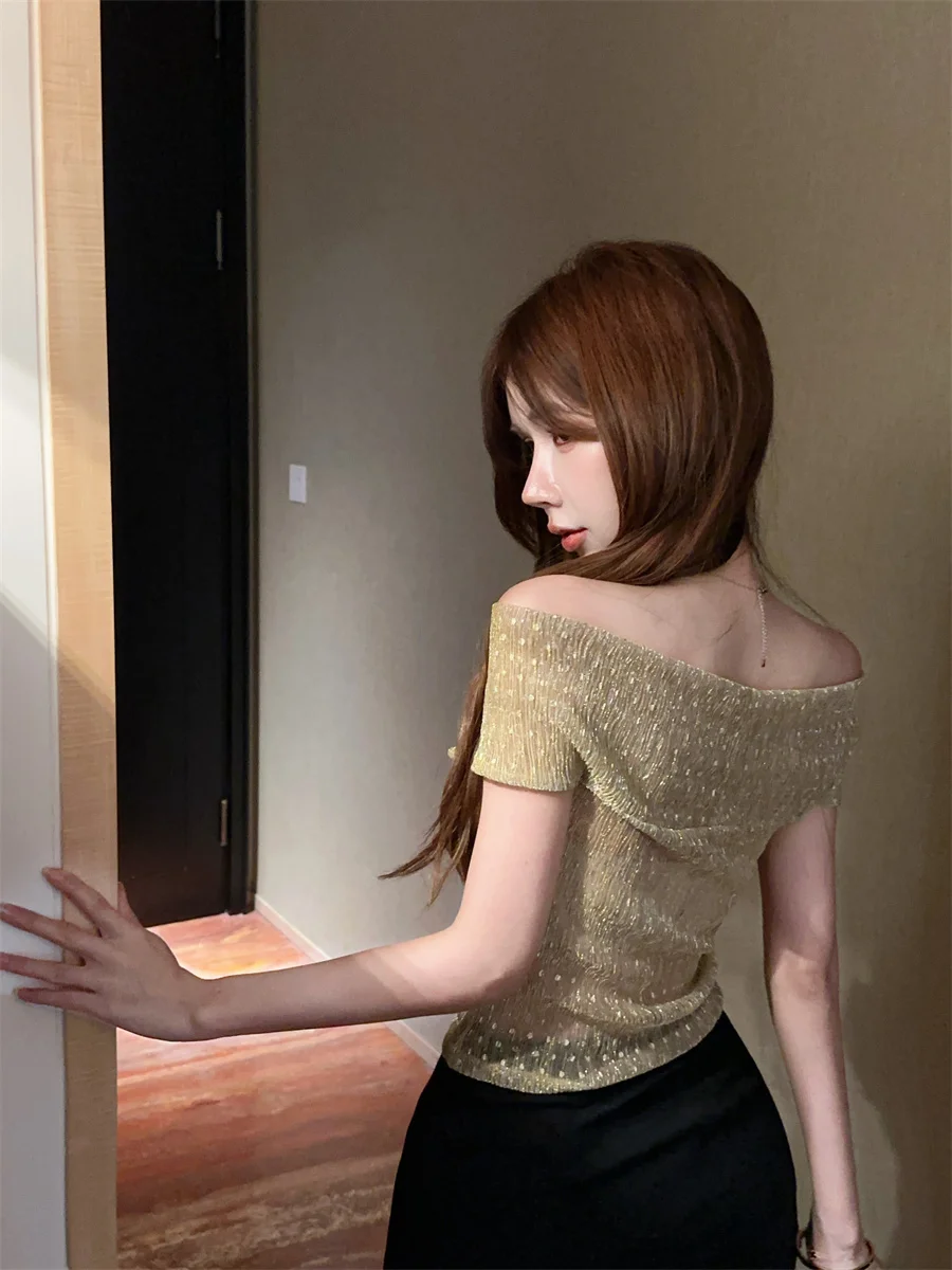 Koreanische Sle Sanfte Blumen Eine oulder aushöhlen Pure Desire Polka Dot Abnehmen ort Top frauen Sommer T-shirt