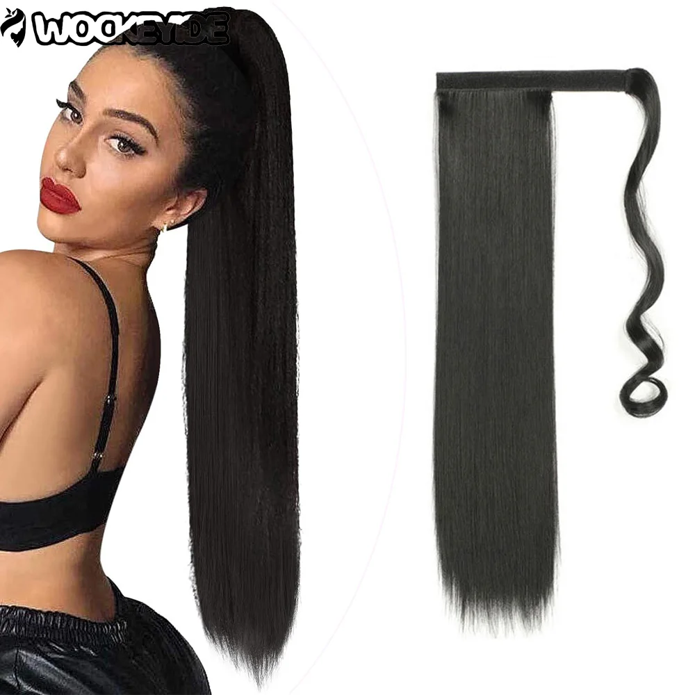 

Black Ponytail Extension Long Straight Ponytail Hair Extensions Wrap Around Clip In Pony Tail Synthetic Fake Ponytail Hairpieces