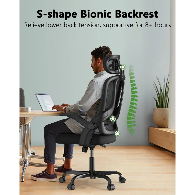 Silla de oficina en casa, silla de escritorio ergonómica con respaldo alto y reposabrazos 3D, soporte lumbar, silla de computadora de malla con ajustable.