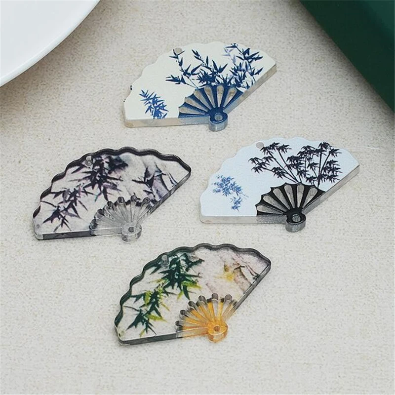 10 Pieces New Retro Resin Fan Charms Double Hole Acrylic Beads Connectors Diy Ornament Hair Earrings Jewelry Making Accessories