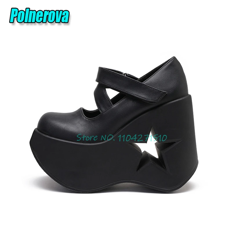 Niche Design Wedge Mary Jane Shoes Fashion Hollow Star-Patterned Platform Sandals Y2K Hot Girl Subculture Women High Heels Shoes