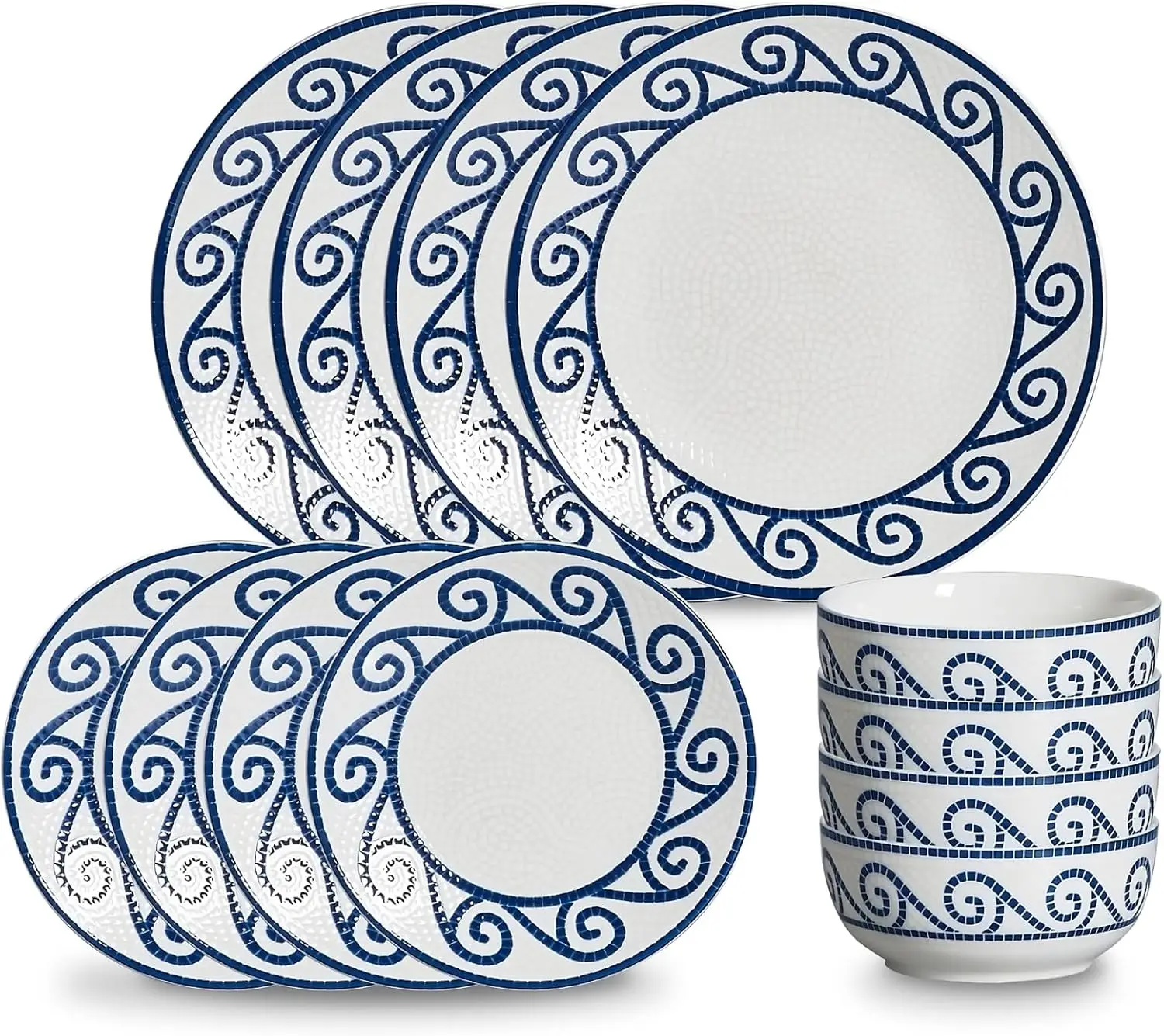 

12-Piece Dinnerware Set for 4, Stoneware Kitchen Plates & Bowls Set, Coastal Dinnerware Sets, Microwave & Dishwasher Saf