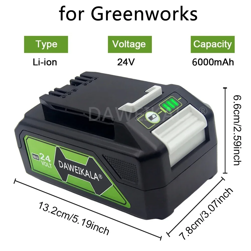 100% for Greenworks 24V 6.0Ah Lithium-ion Replacement Battery G24B2 for ALL devices of 24V tools 29842 29852 BAG708 29322 21342