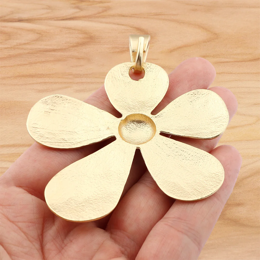 1 Piece Matt Gold Color Large Hammered Flower Charms Pendants for DIY Necklace Jewelry Making Findings Accessories 68x60mm