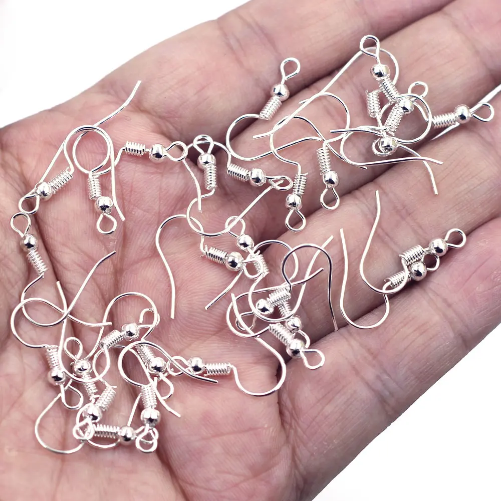 1000Pcs Earring Wire Hooks Ear With Spring Spacer Ball Alloy Silver Plated Jewelry DIY Making Findings 21x18mm