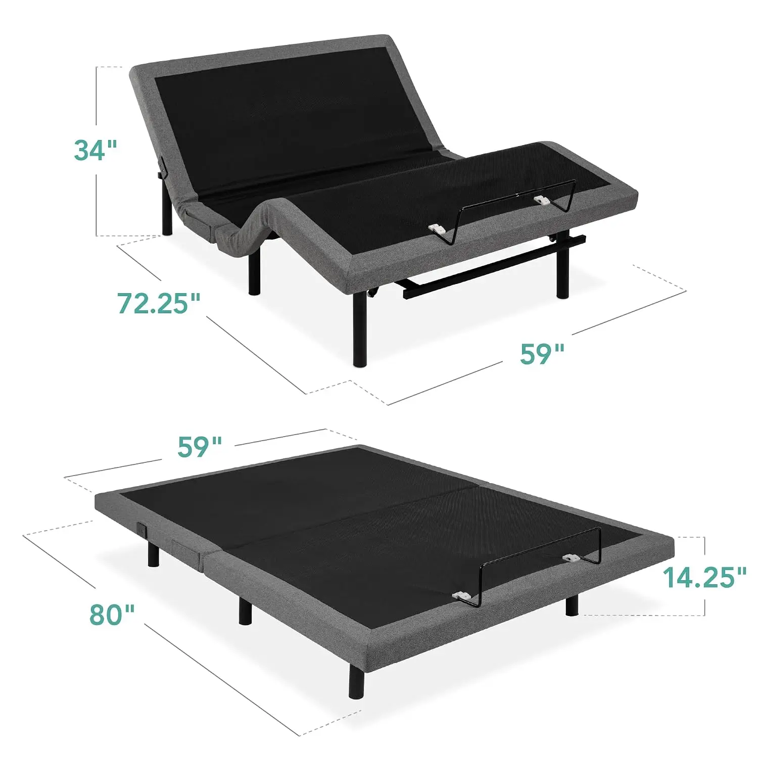 Ergonomic Queen Adjustable Bed Frame Electric Base w/Wireless Remote Nightlight Massager 2 USB Ports, Customized