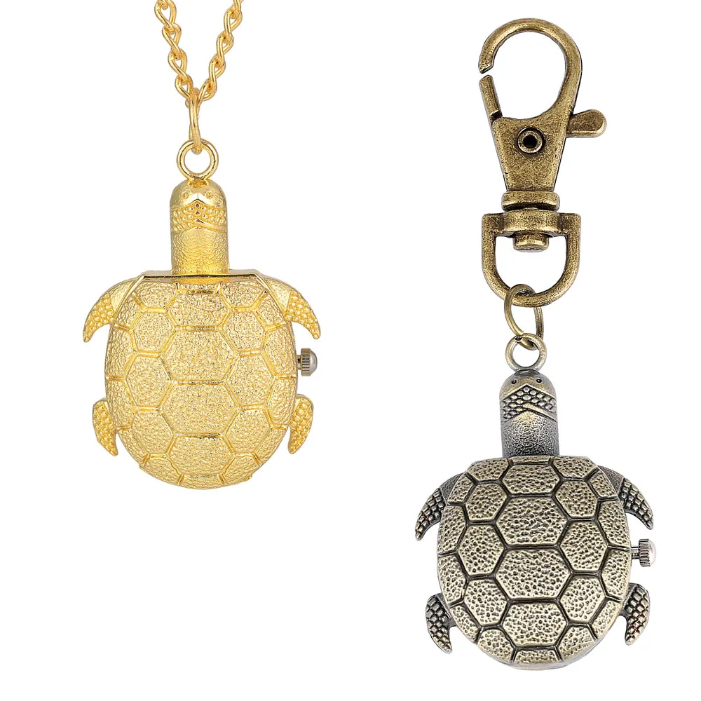 Kleine Schattige Schildpad Vormige Quartz Zakhorloge Met Ketting/Sleutelhanger Vintage Klok Geschenken Voor Mannen Vrouwen Arabische Cijfers Wijzerplaat