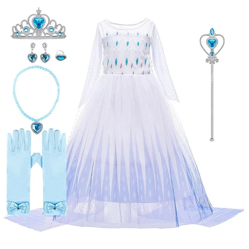 

Костюм принцессы для косплея для девочек, элегантное платье Белоснежной королевы с блестками 2, детское нарядное платье Эльзы, детский карнавальный костюм на Хэллоуин
