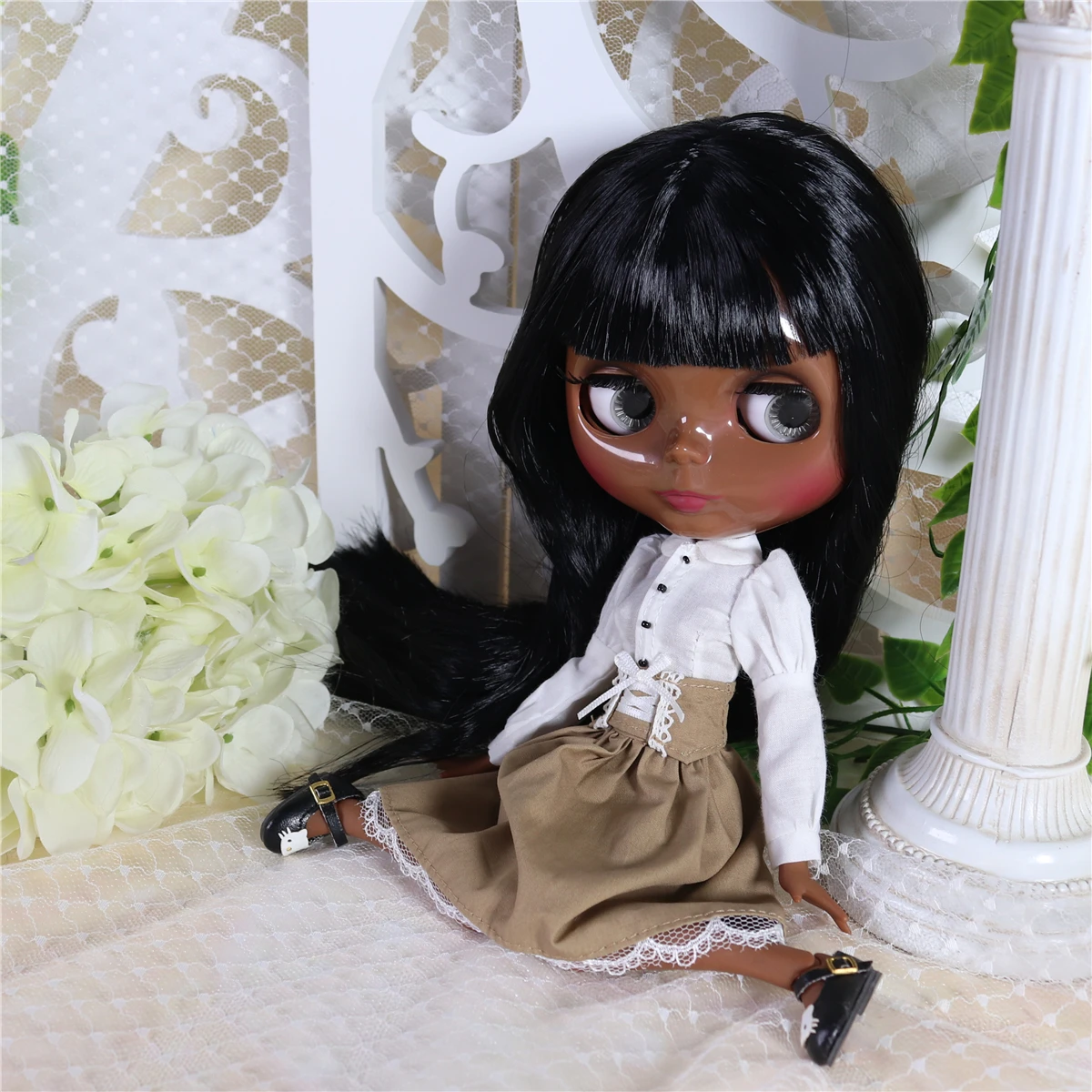 

ICY DBS Blyth doll 1/6 bjd super black skin joint body black hair 30cm toy articulated doll