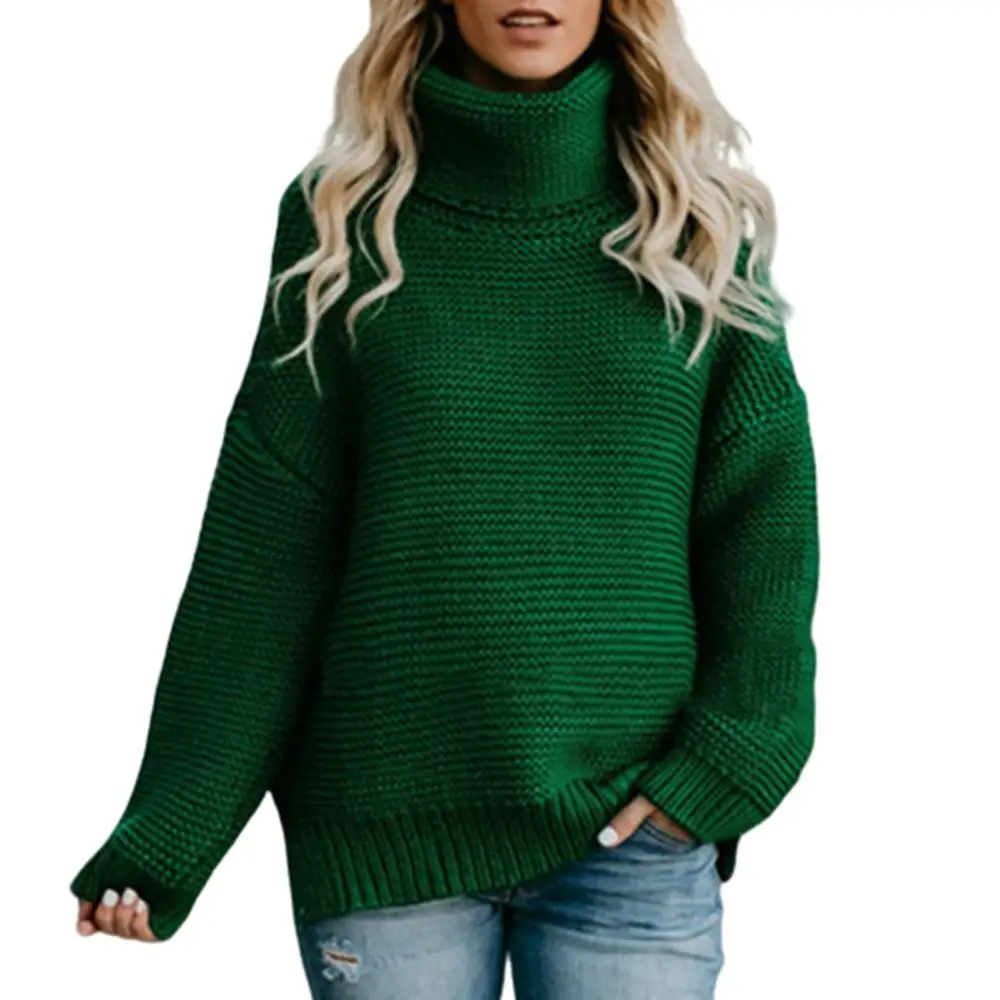 Loose Solid Turtleneck Pullover Sweater Women Winter Thicken Stringy Selvedge Crochet Tops Female Fashion Warm Knitetd Sweaters