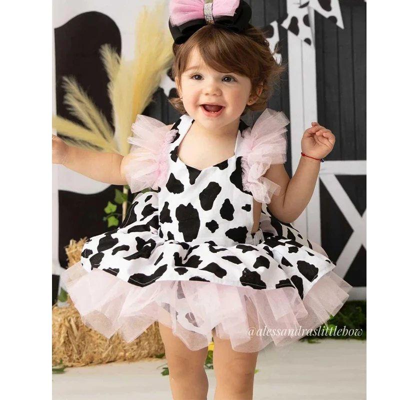 Baby Cow Tutu Skirted Romper For Birthday Party Infant Cowgirl Costume