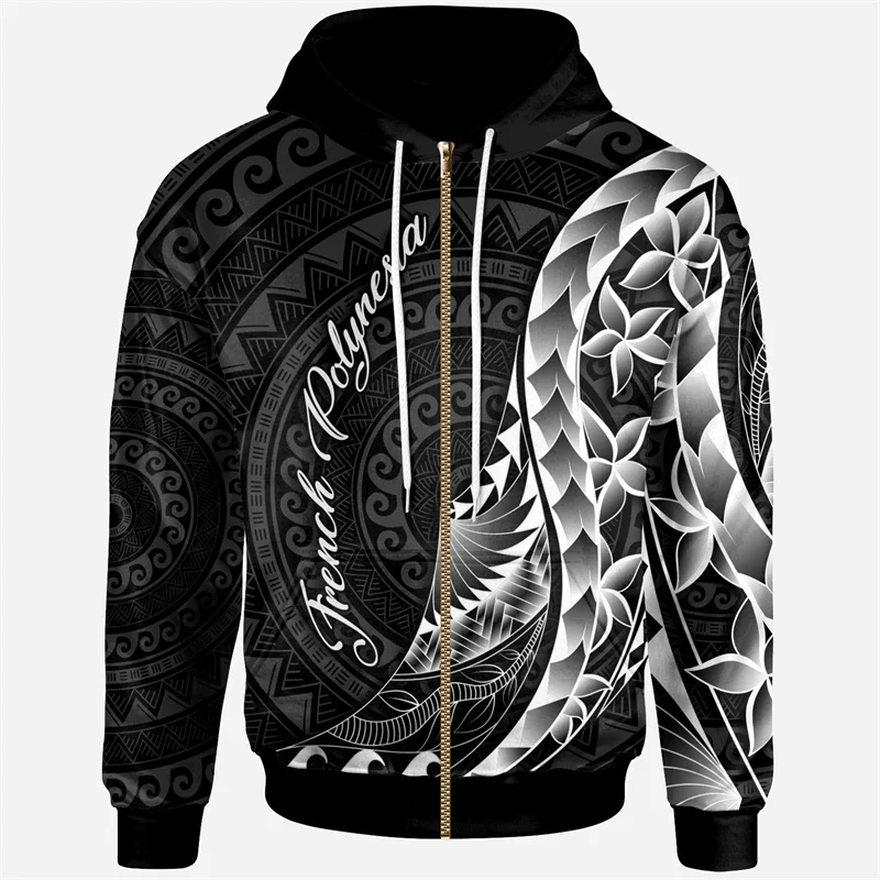 French Polynesia Tahiti Flag Zip Hoodies Tribal Turtle Tattoo 3D Printing Zip Sweatshirts Tops Men Women Zip Hooded Sportswear