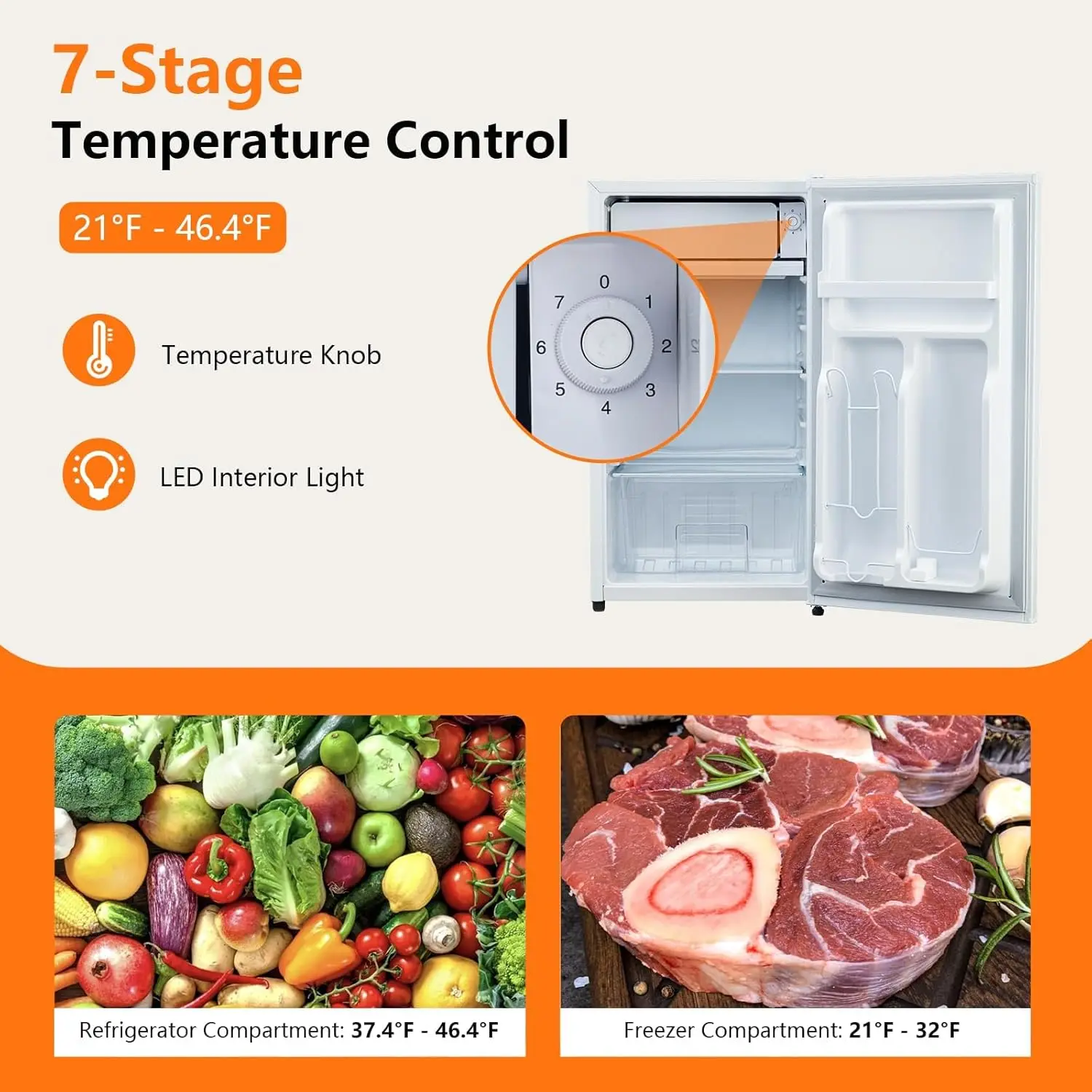 Small Refrigerator With Freezer, 3.2 Cu.Ft.Refrigerator, Adjustable Thermostat Control, Mini Fridge Or Bedroom, Apartment,Office