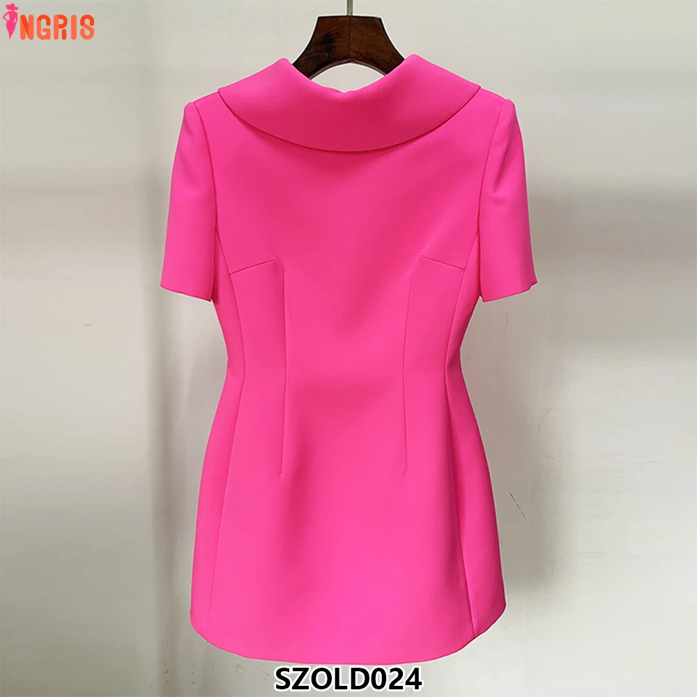 

Ladies Design V Back Neck Tie Solid Short Dress Short Sleeve Elegant Style Doll Collar Ladies Mini Formal Dress-SZOLD024