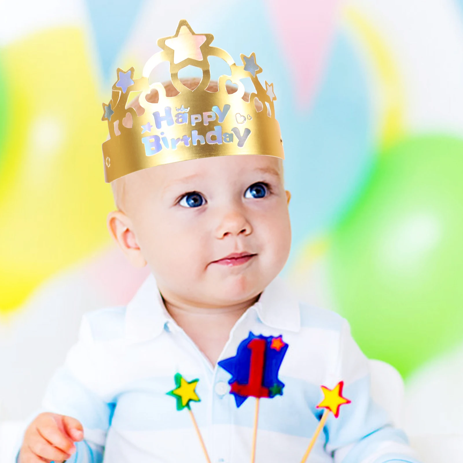 

50pcs Golden Birthday Hats Foldable Paper Crown for Kids Adults Party Headwear Celebrations Night Theme Gifts