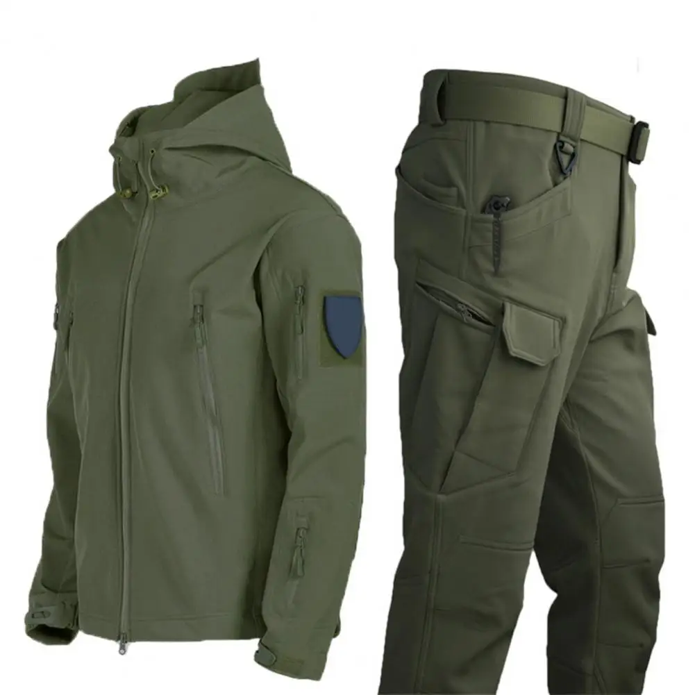 Men\'s Tactical Sets Winter Suit Soft Shell Windproof Waterproof Jackets Warm Fleece Cargo Pants