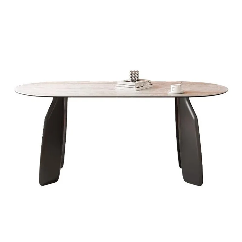 

Medieval marble dining table household small apartment solid wood foot ash wood new Chinese oval cave stone dining table