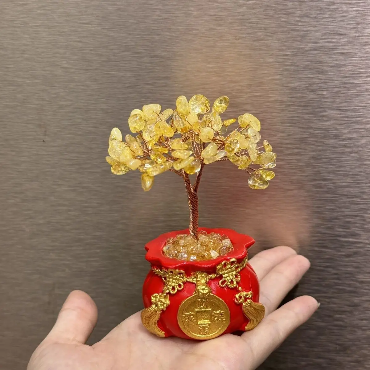 

Golden Citrine Shake Money Fortune Tree Ornaments housewarming living room TV cabinet wine cabinet New Year decorations