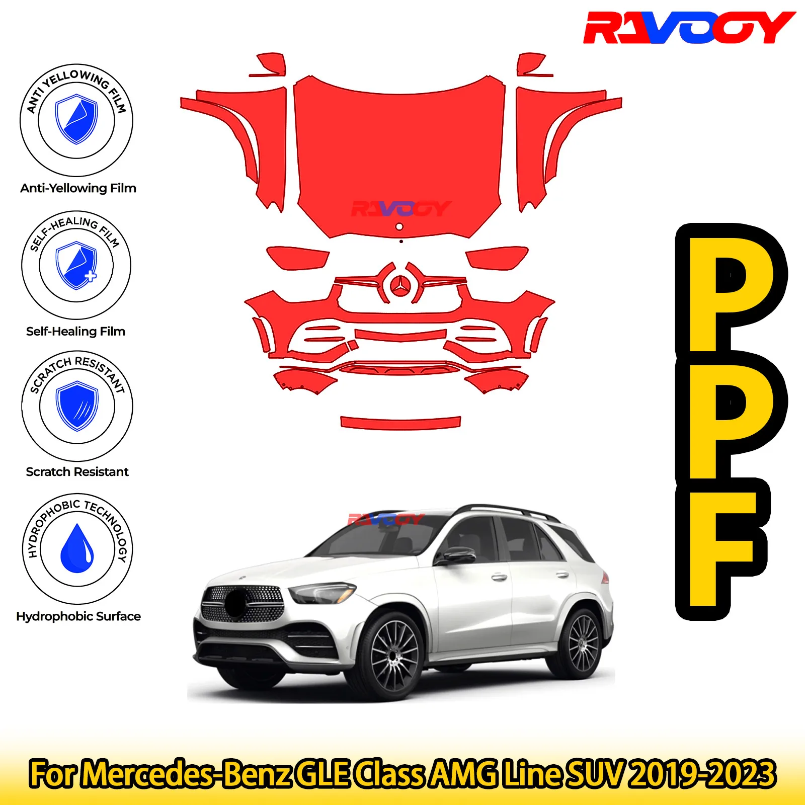 

For Mercedes-Benz GLE Class AMG Line SUV 2019-2023 Glossy Matte Black Precut front PPF Kit Paint Protection Film