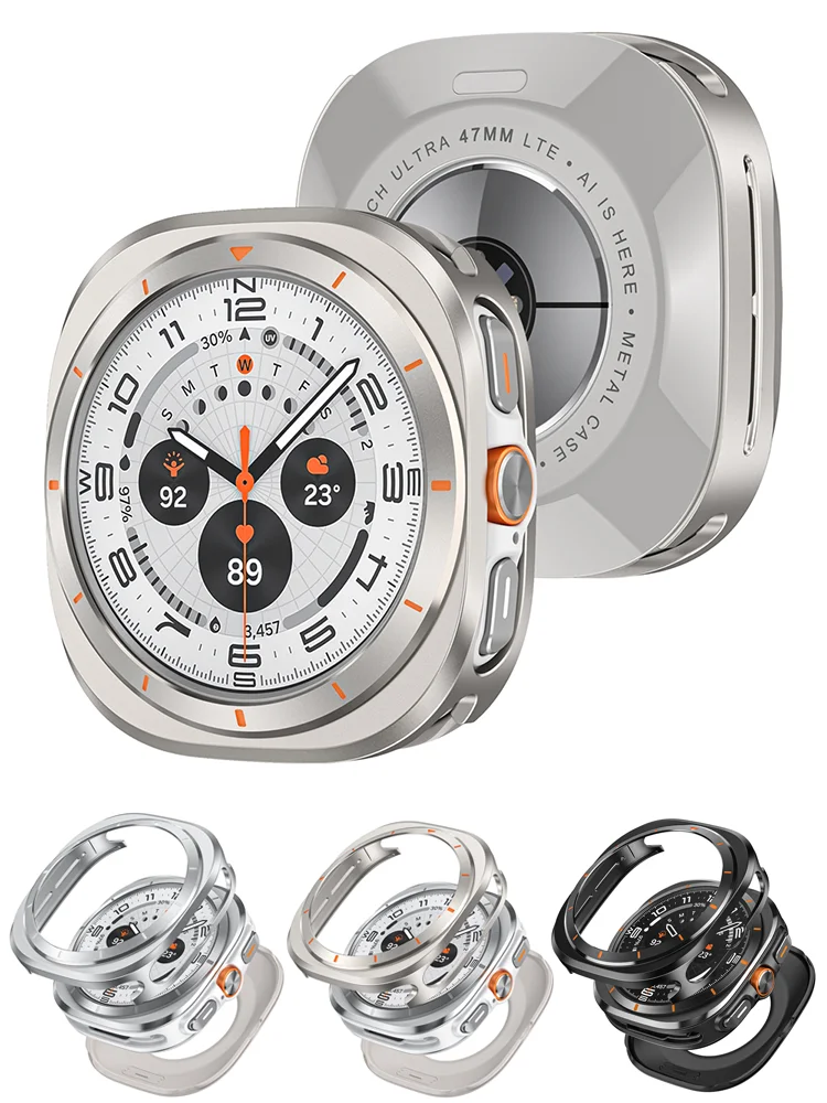 

Чехол из нержавеющей стали для Samsung Galaxy Watch Ultra 7 47 мм, металлический защитный бампер + жесткая задняя крышка для ПК на чехле Galaxy Watch Ultra