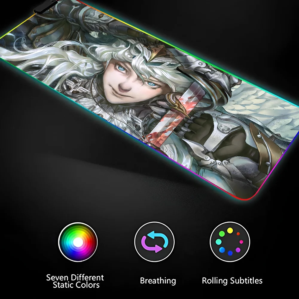 Alfombrilla de ratón de Anime b-berserk XXL RGB para juegos, alfombrillas de ratón HD, accesorios de Gamer negros, LED grande