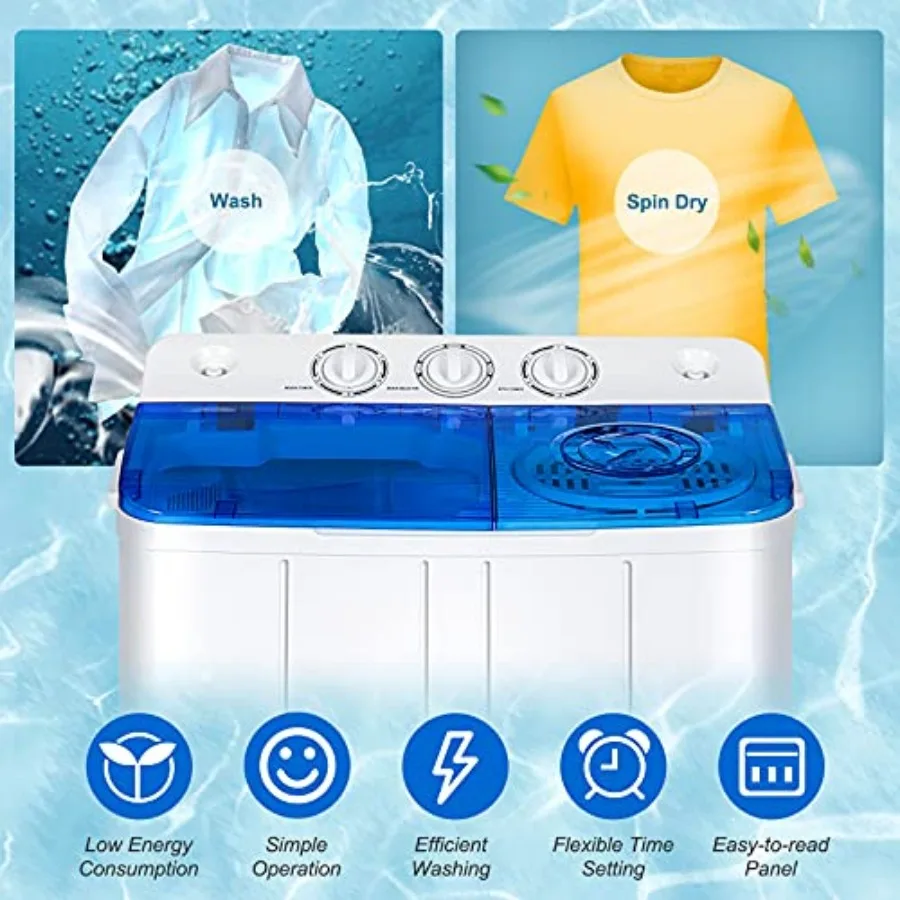 Portable Washing Machine Twin Tub with 22Lbs Capacity for Compact Living Spaces Includes 13.2Lbs Washer and 8.8Lbs Spinner Unit