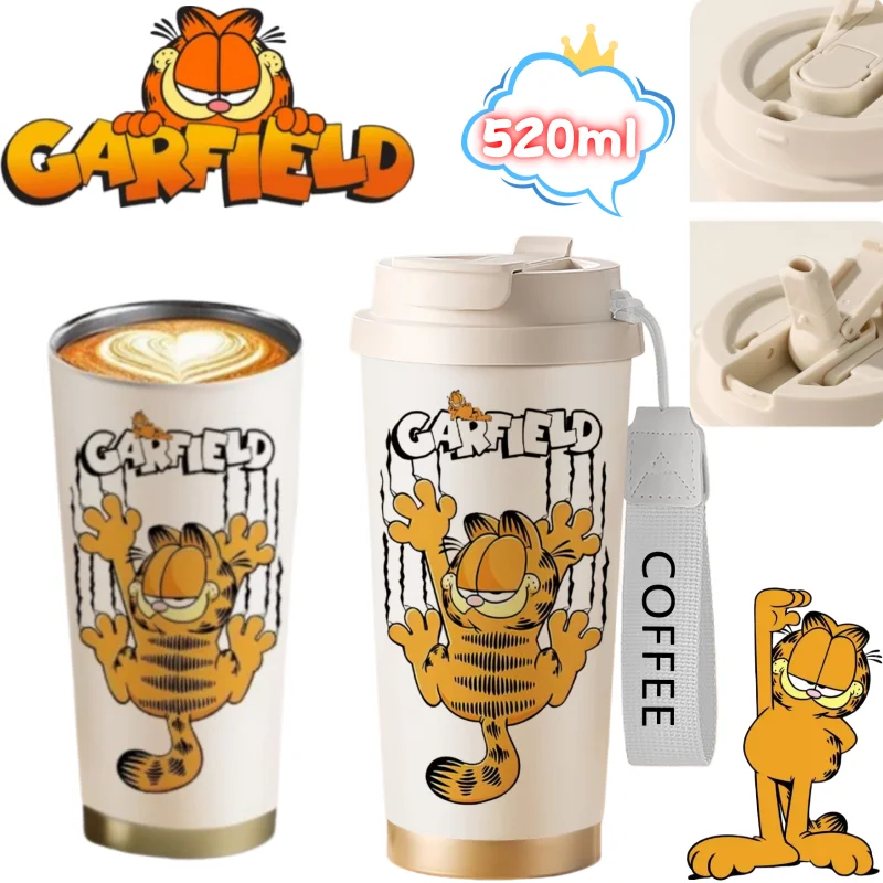 

Garfield insulated cup with creative high-appearance cartoon print large-capacity portable straw dual-drink straight coffee cup
