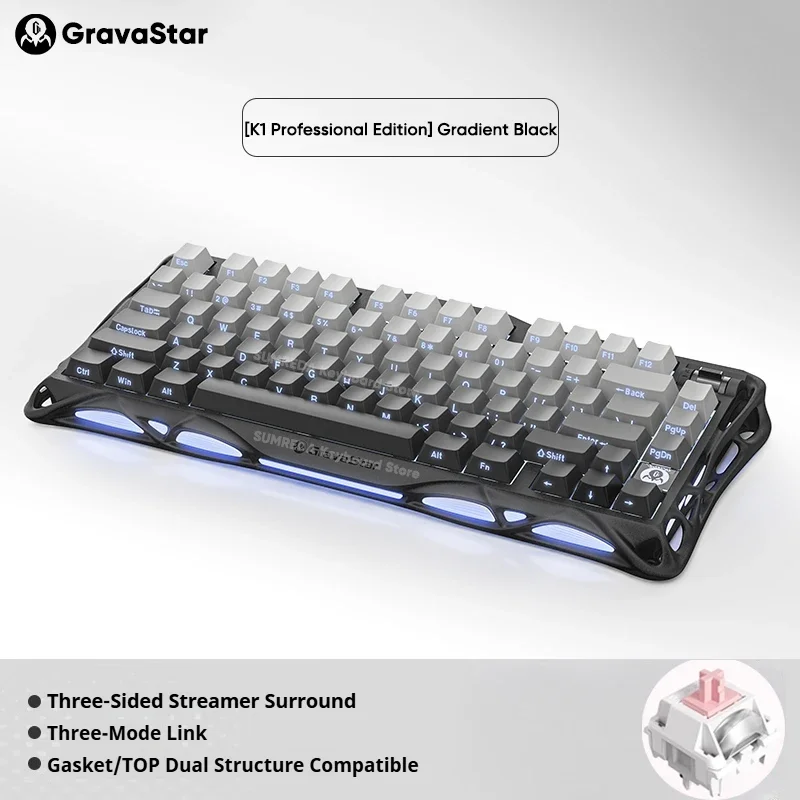 GravaStar Rose Powder K1 لوحة مفاتيح ميكانيكية للألعاب لاسلكية 79 مفتاح RGB بلوتوث 2.4G غطاء مفاتيح سلكي وردي قابل للتبديل السريع لوحة مفاتيح الألعاب