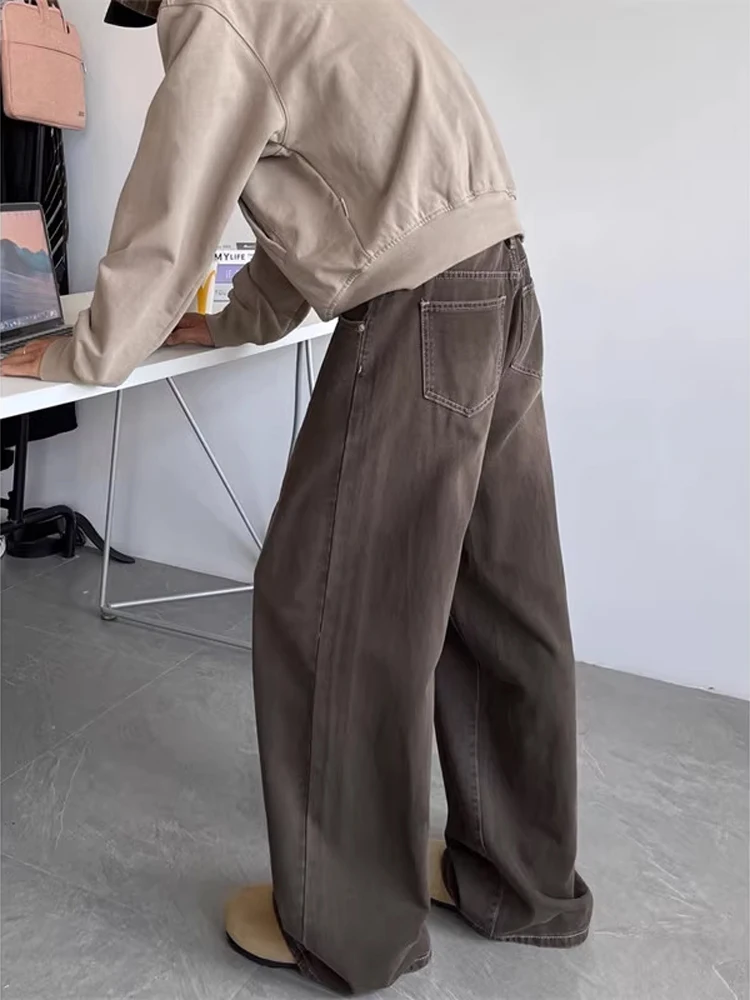 

Brown Straight Leg Men's Jeans Spring Autumn American Sle Wide Leg Loose Cleanfit Micro Flared Pants Youth Trendy Wear Resi...