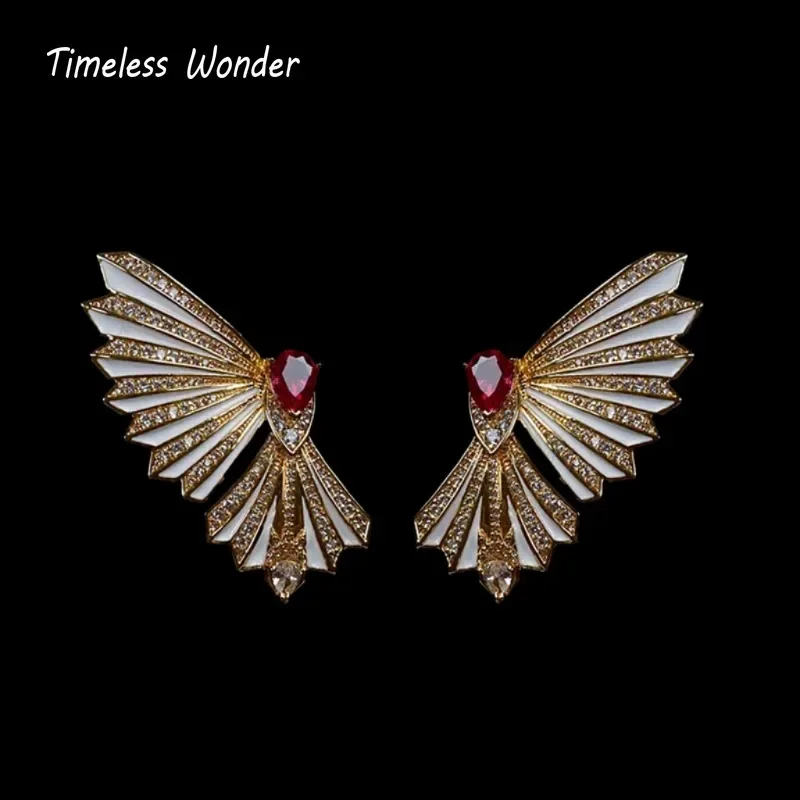 

Timeless Wonder Fancy Crystal Zircon Wings Button Earrings for Women Designer Jewelry Punk Sweet Gift Rare Top Neat Classy 3346