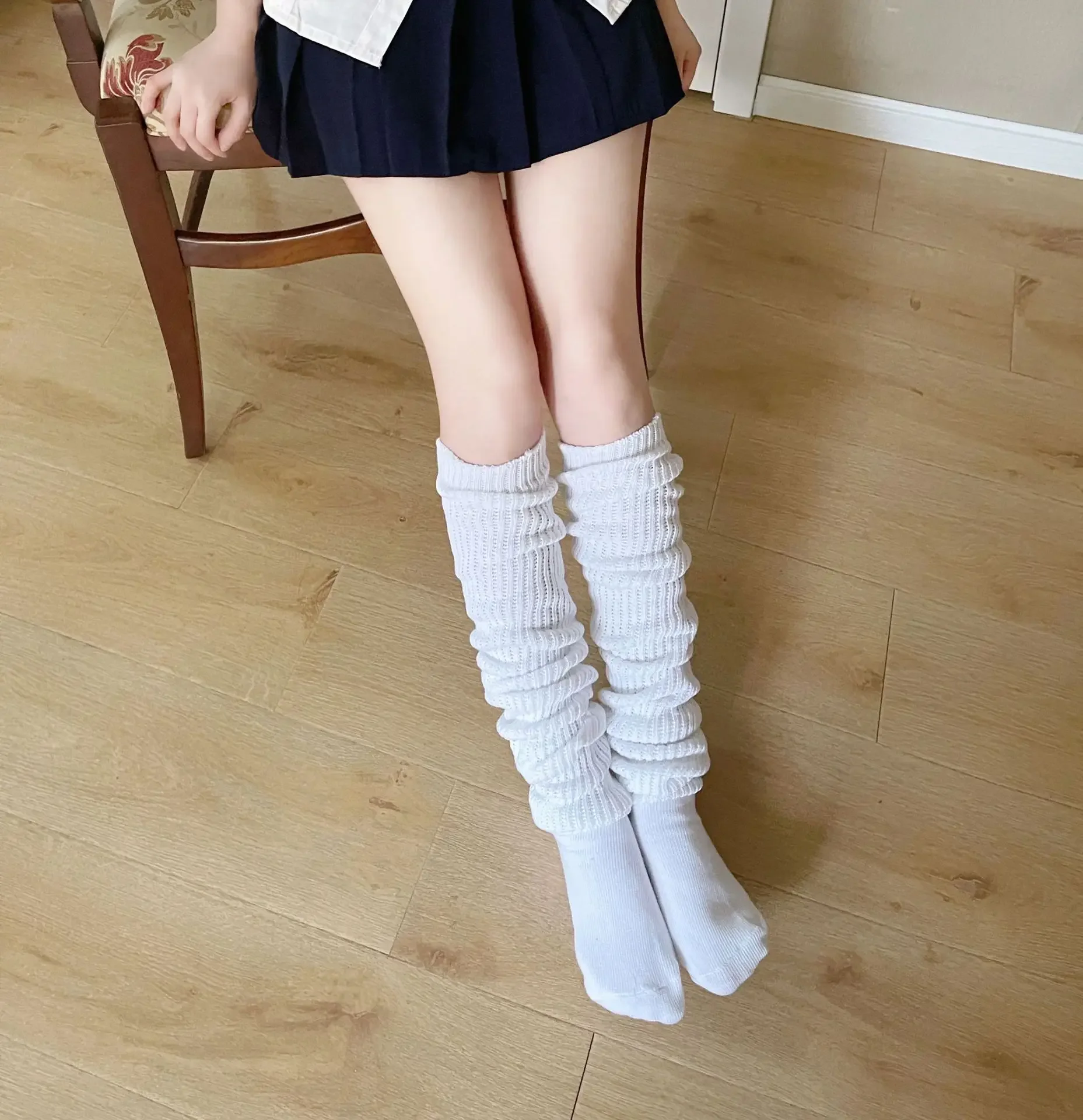 Stivali da donna calze giappone High School Girl Uniform calzini allentati accessori Cosplay gamba scaldamuscoli in maglia tinta unita calzini